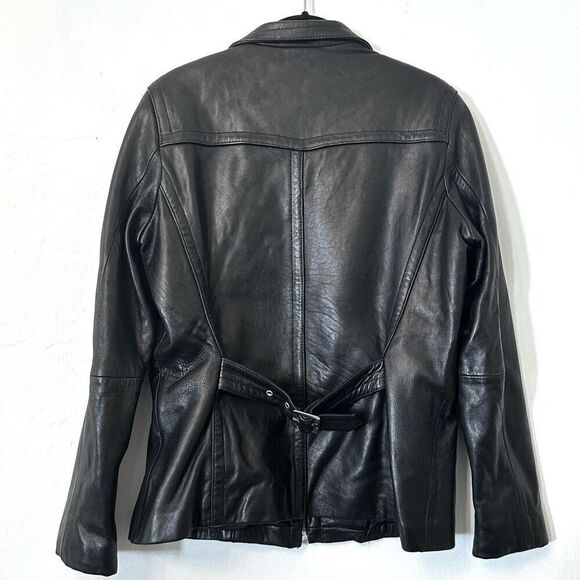 Jones New York Genuine Leather Fitted Full Zip Black Jacket Small - Picture 2 of 5